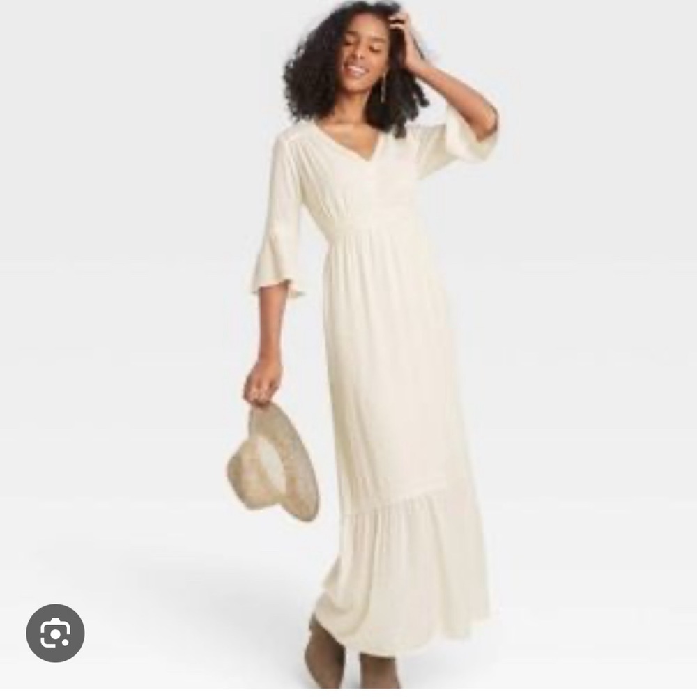 Rose Knox Swiss Dot Ivory 3/4 Sleeve Floor Length Dress